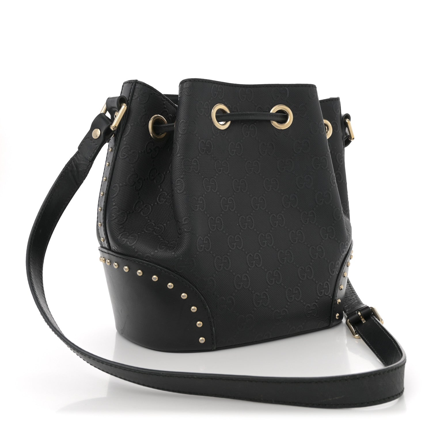 Gucci HIlary Lux GG Monogram Embossed Studded Small Bucket Bag Black 2 of 13