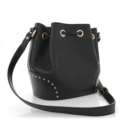 Gucci HIlary Lux GG Monogram Embossed Studded Small Bucket Bag Black 2 of 13