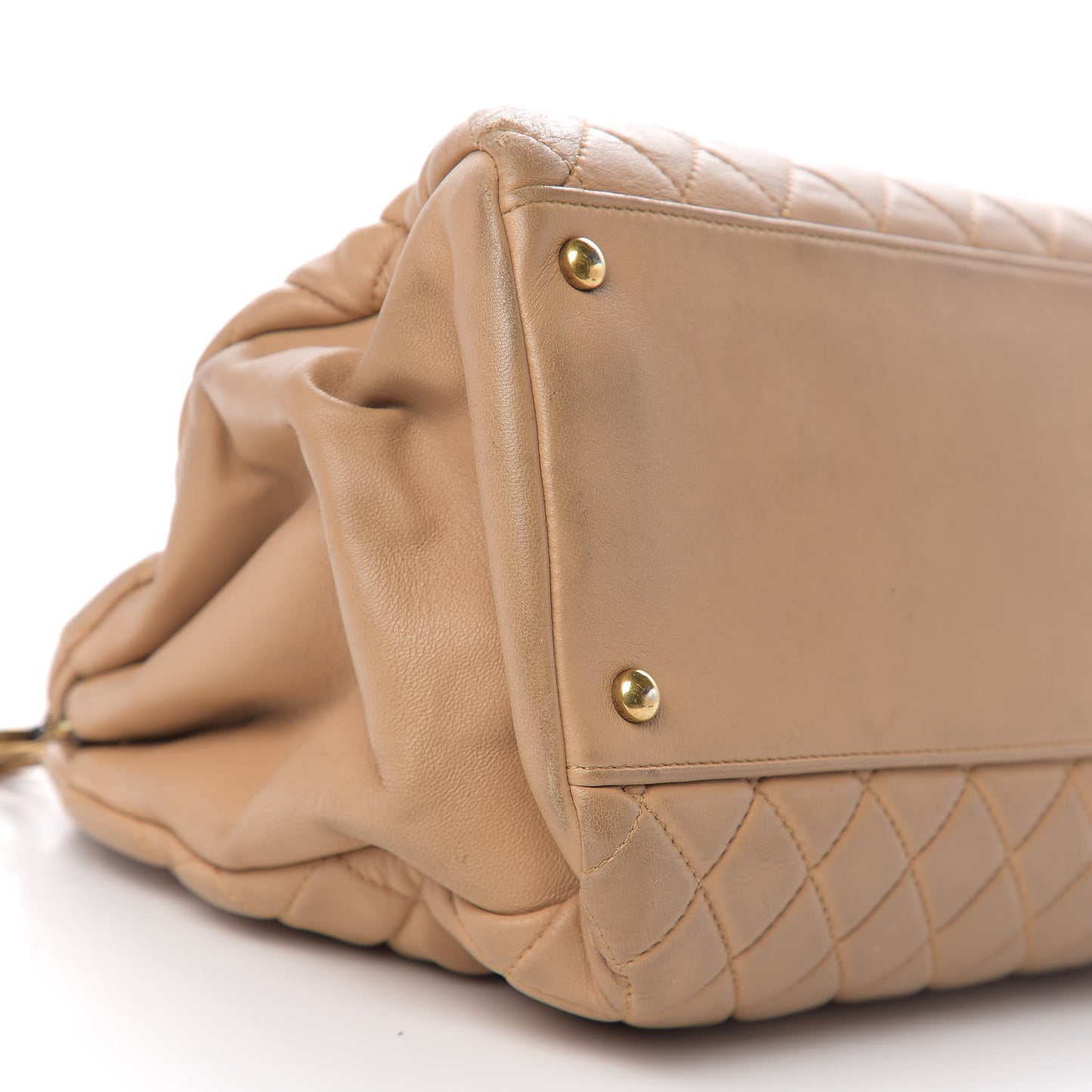 Lambskin Quilted Large Just Mademoiselle Bowling Bag Beige