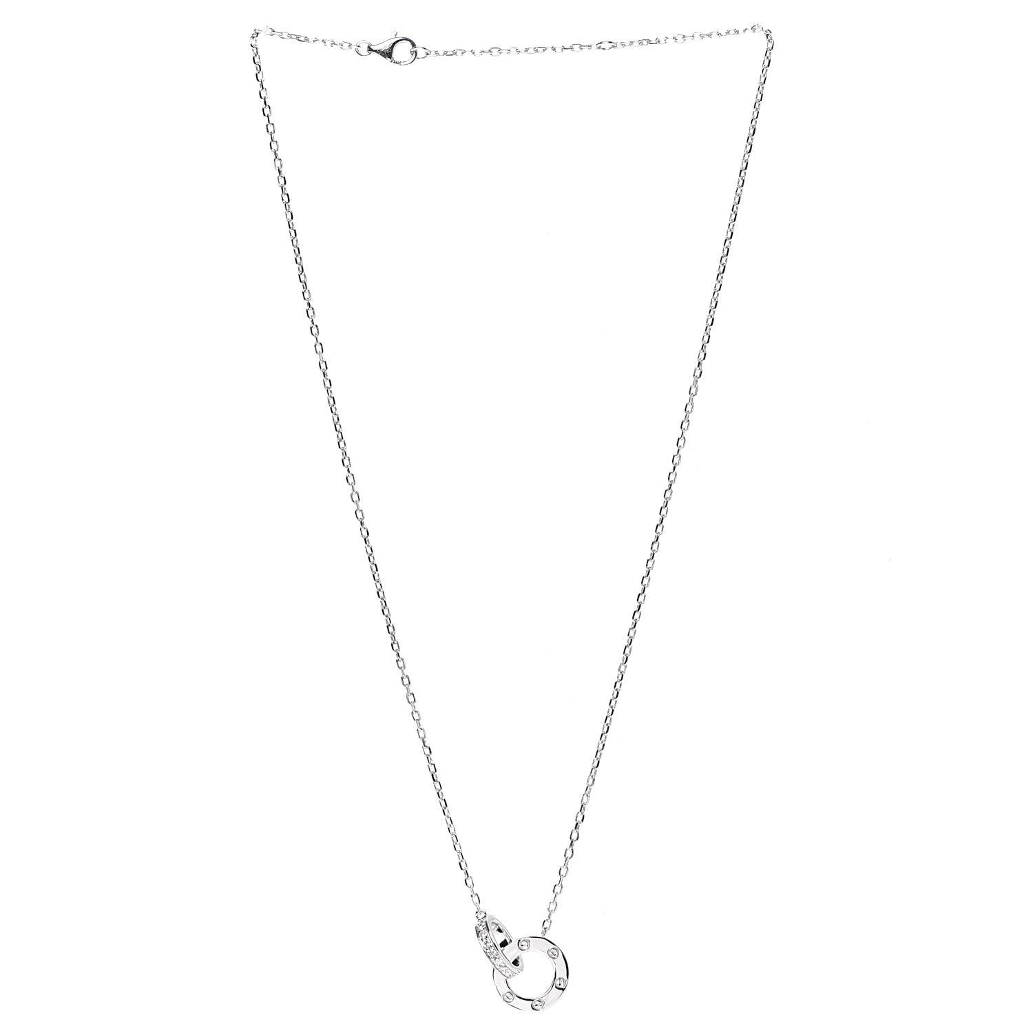 Cartier 18K White Gold Diamond Interlocking LOVE Paved Necklace 3 of 7