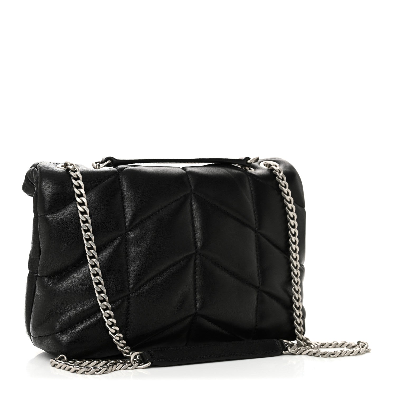Saint Laurent Lambskin Quilted Toy Loulou Puffer Monogram Chain Satchel Black 3 of 9