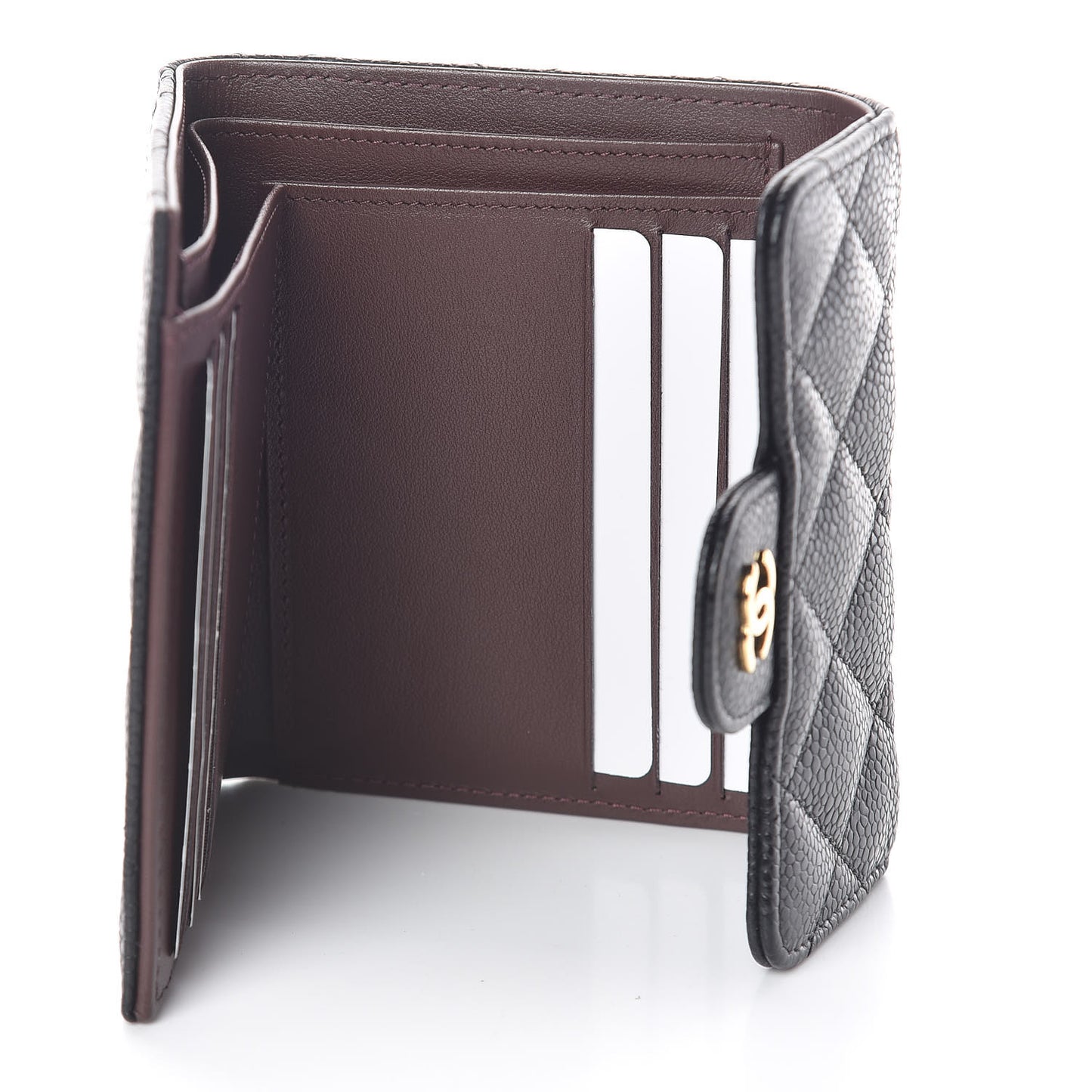 Caviar Quilted Compact Flap Wallet Black