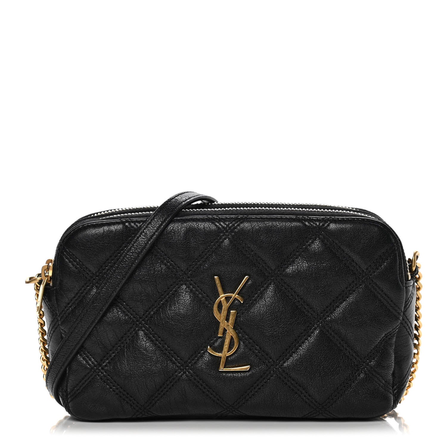 Saint Laurent Grained Lambskin Quilted Mini Becky Double Zip Bag Black 1 of 14