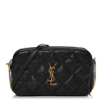 Saint Laurent Grained Lambskin Quilted Mini Becky Double Zip Bag Black 1 of 14