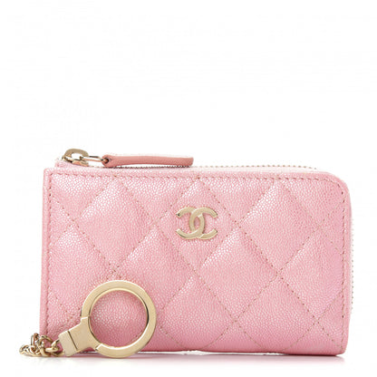 Chanel Iridescent Caviar Quilted Zipped Key Holder Case Rose Pink 1 of 8