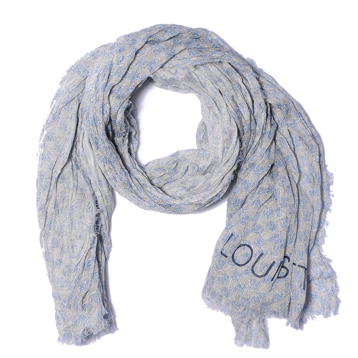 Cotton Linen Etole Damier Palm Stole Blue