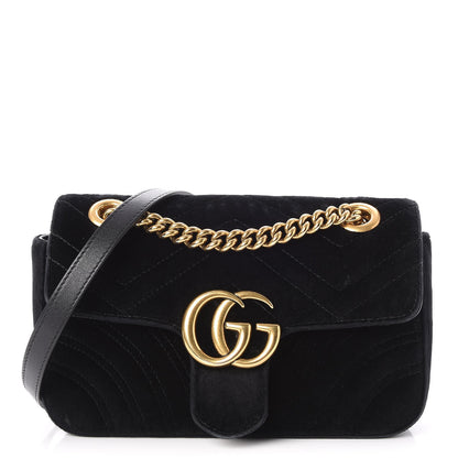 Gucci Velvet Matelasse Mini GG Marmont Shoulder Bag Black 1 of 8