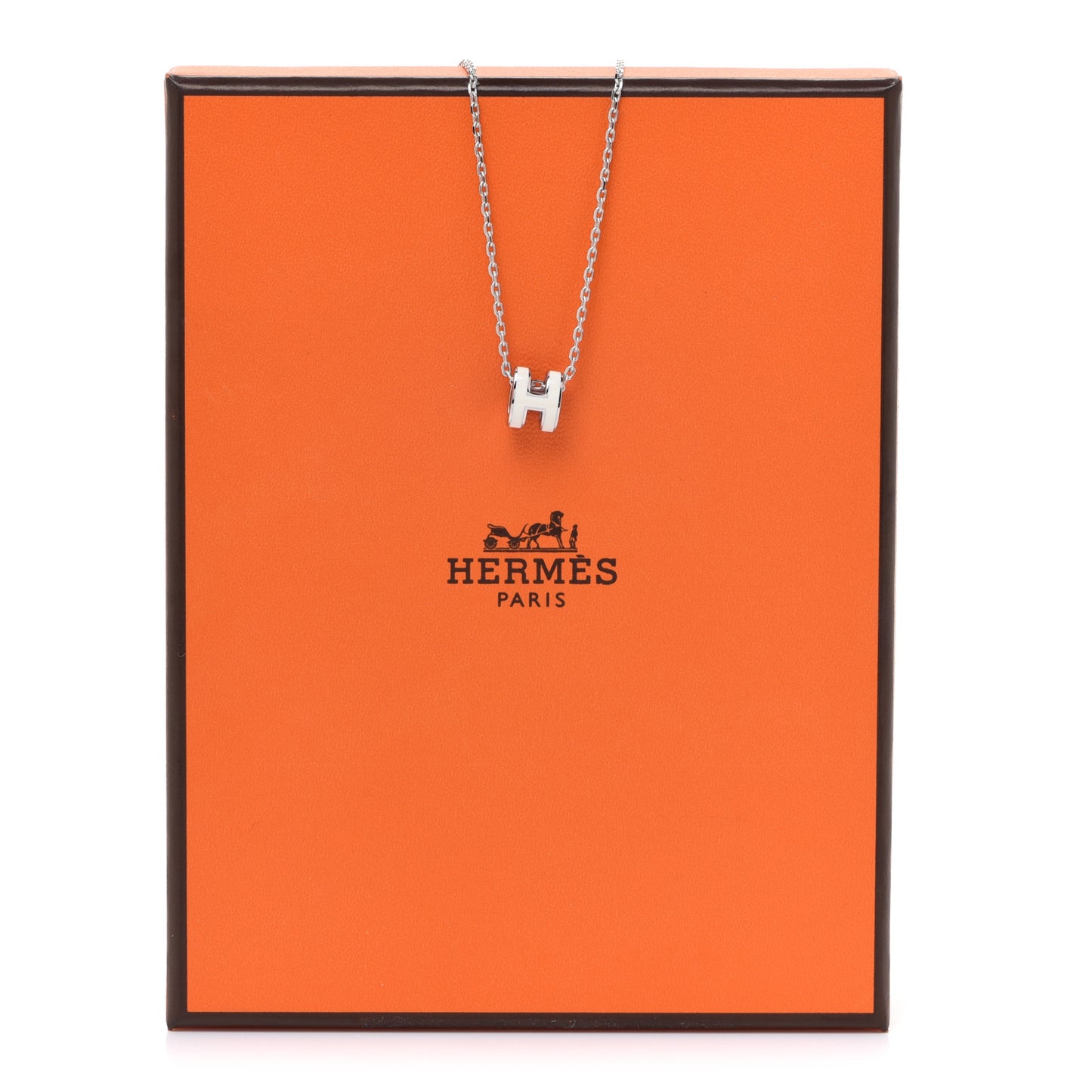 Lacquered Palladium Mini Pop H Pendant Necklace White