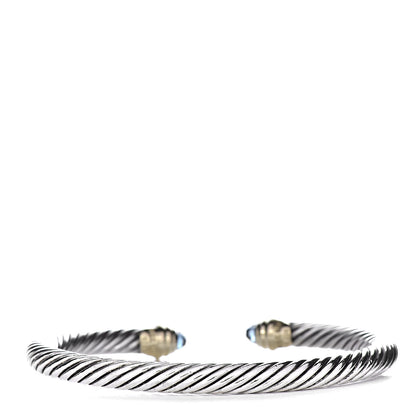 David Yurman Sterling Silver 14K Yellow Gold Blue Topaz 5mm Cable Classics Petite Color Bracelet 3 of 5