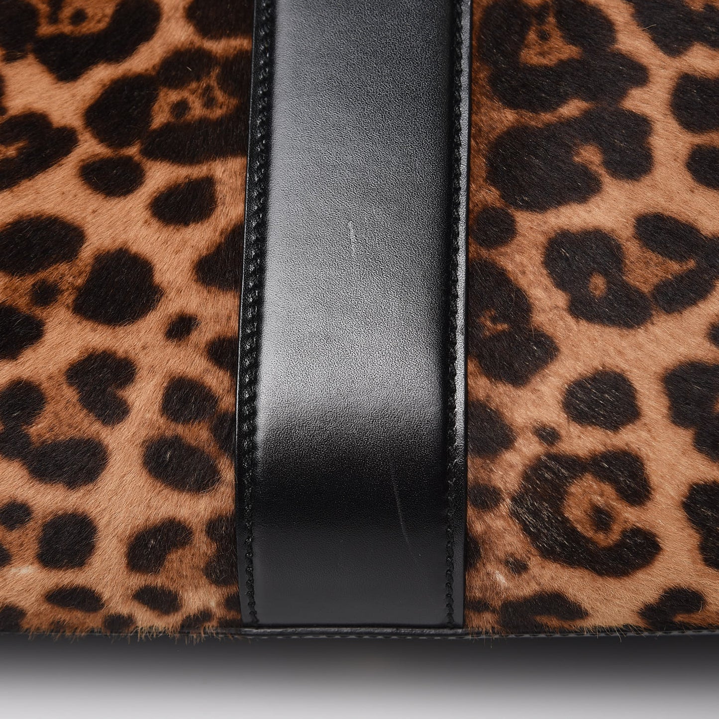 Pony Hair Jaguar Print Medium Lady Buckle Top Handle Bag Black