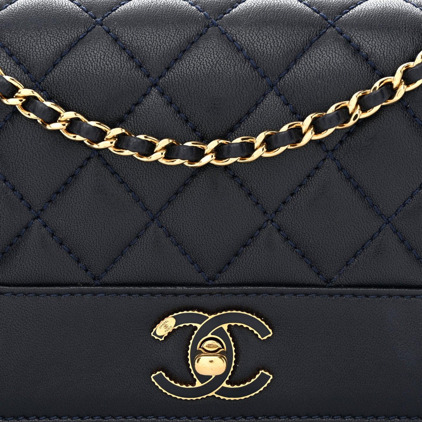 Sheepskin Quilted Small Vintage Mademoiselle Flap Dark Navy
