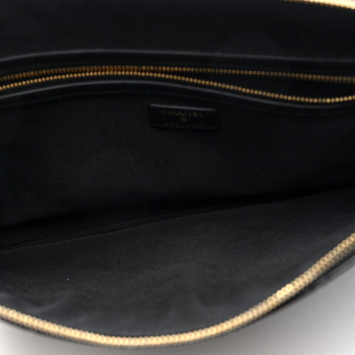 Patent Calfskin Quilted Large Cosmetic Case Black
