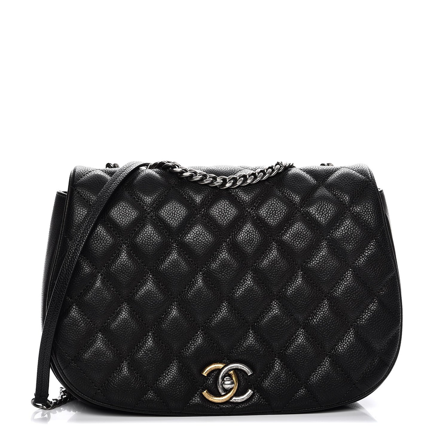 Caviar Quilted Casual Pocket Messenger Flap Black