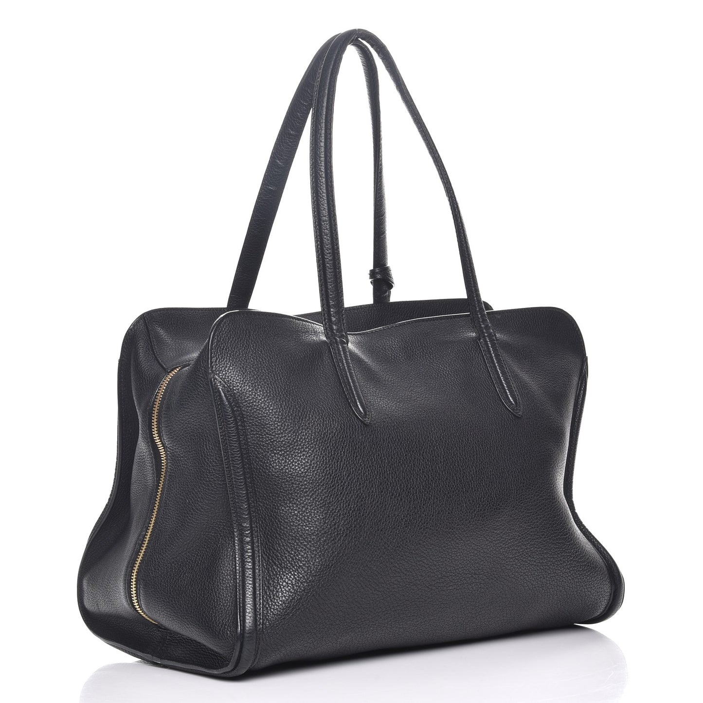 Pebbled Calfskin Large Skull Padlock Zip Around Tote Black