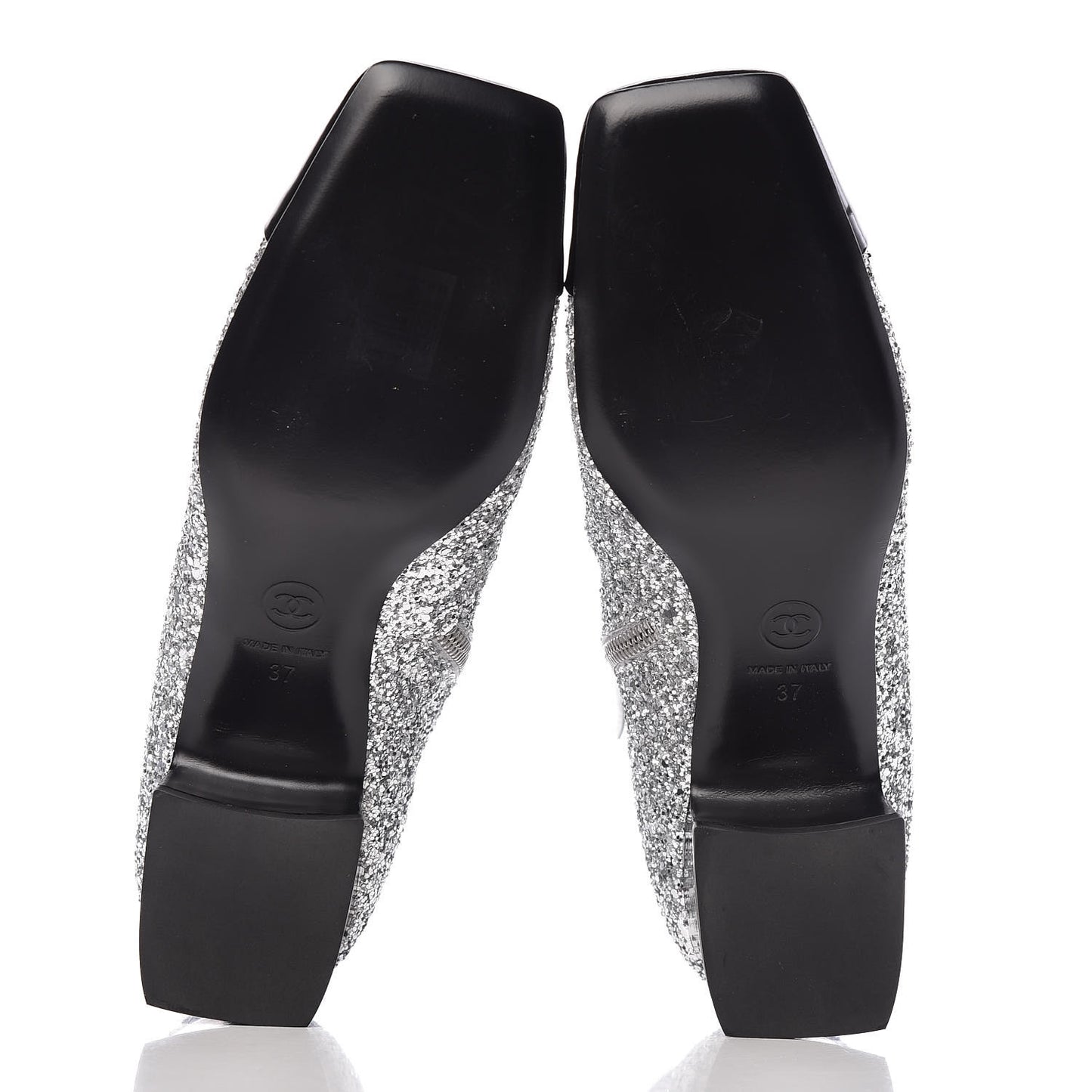 Glitter Patent Cap Toe Short Boots 37 Silver