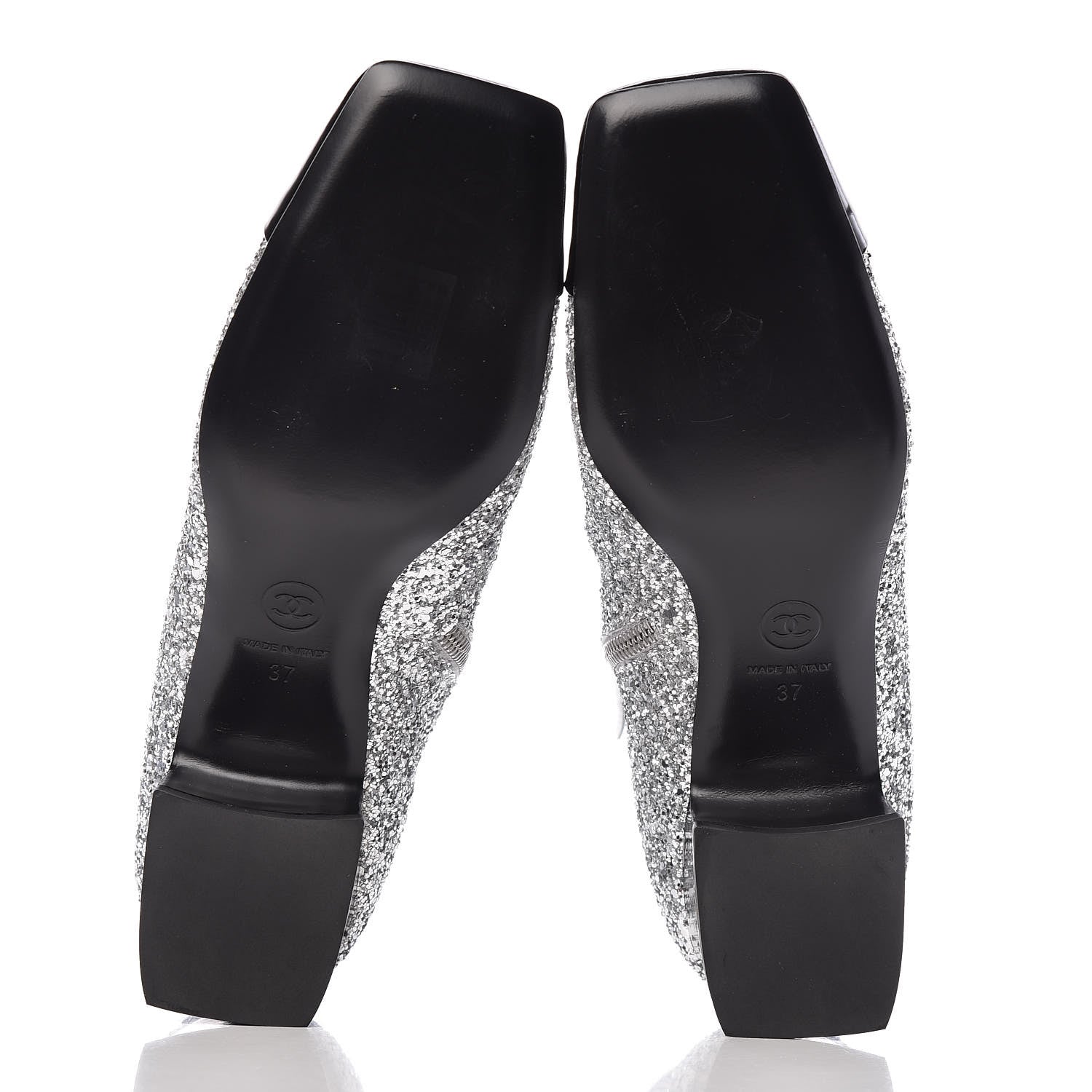 Chanel Glitter Patent Cap Toe Short Boots 37 Silver 5 of 8