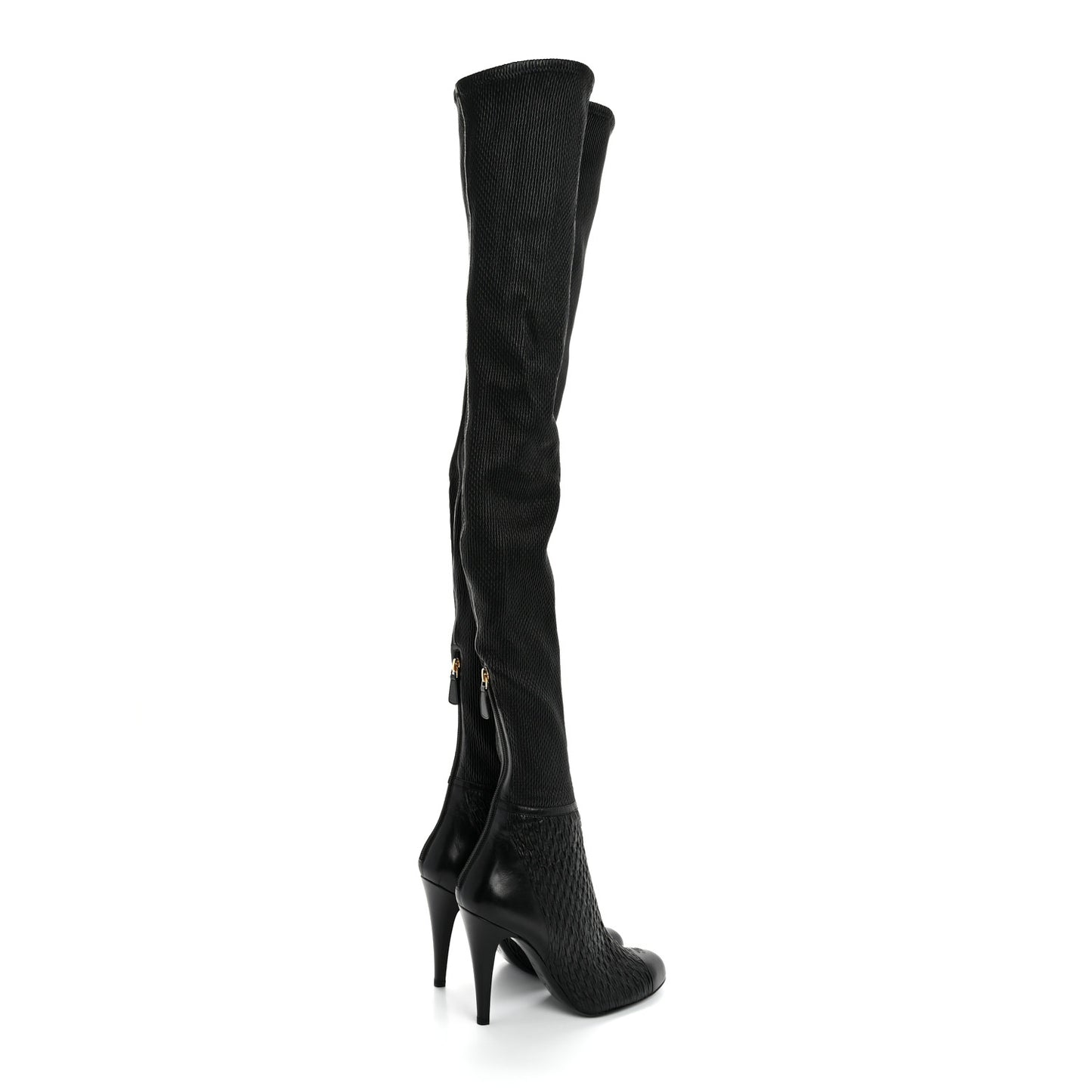 Calfskin Embossed Cap Toe CC Over The Knee Boots  40 Black