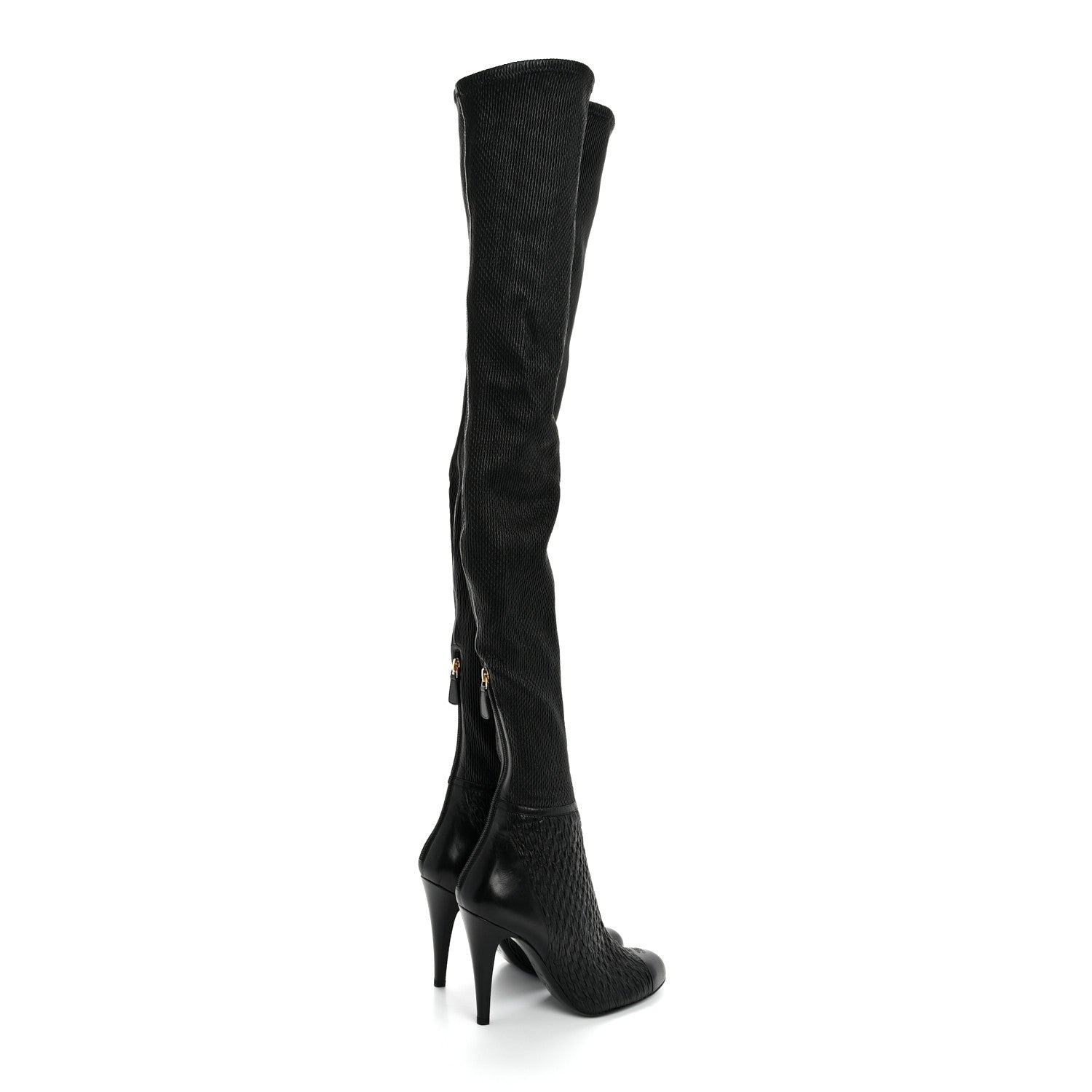 Chanel Calfskin Embossed Cap Toe CC Over The Knee Boots  40 Black 5 of 10