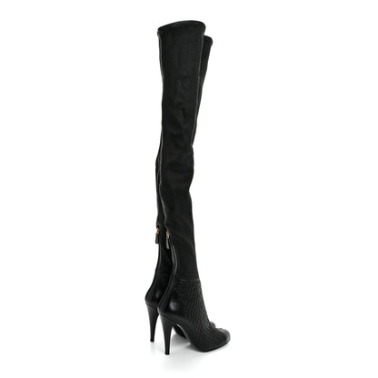 Chanel Calfskin Embossed Cap Toe CC Over The Knee Boots  40 Black 5 of 10