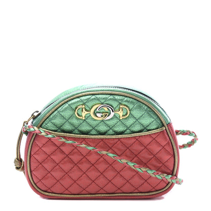 Gucci Laminated Nappa Trapuntata Mini Zumi Dome Shoulder Bag Rosso Jasmine Green Rame 1 of 11