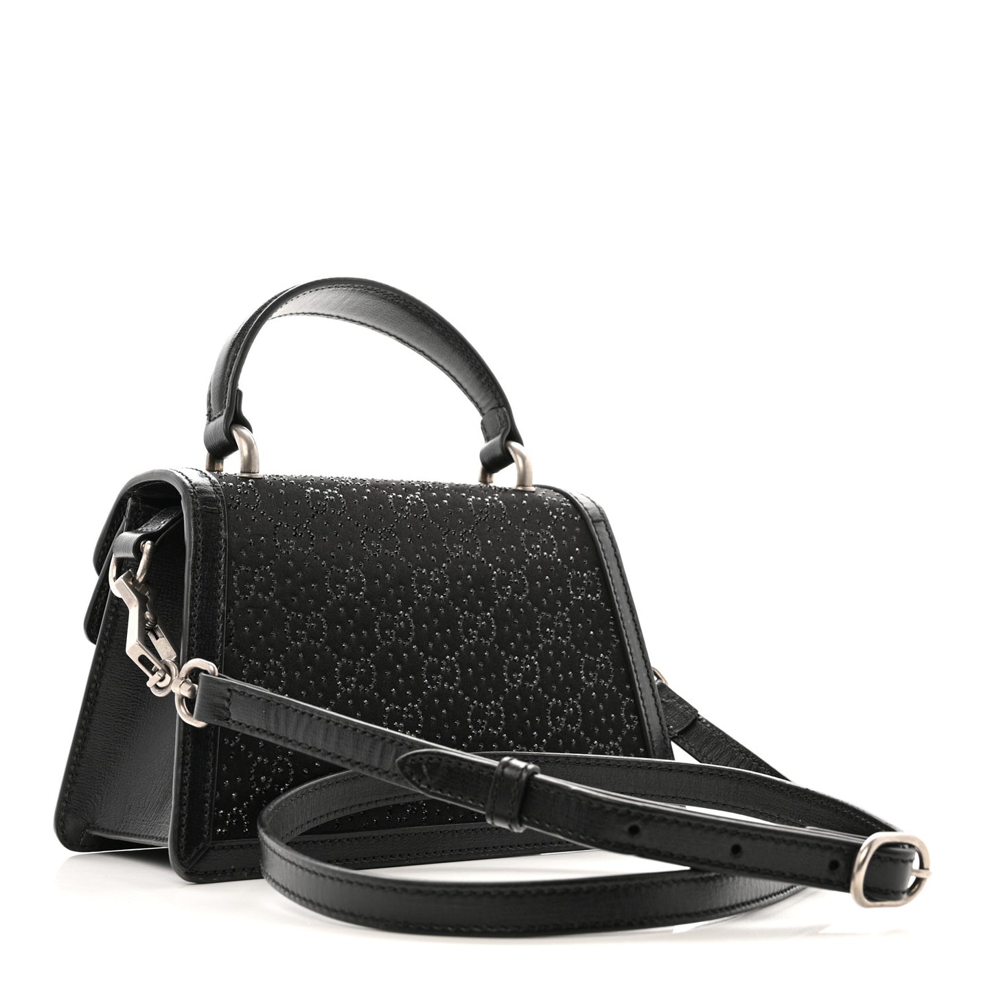 Satin Crystal GG Monogram Mini Dionysus Top Handle Bag Black