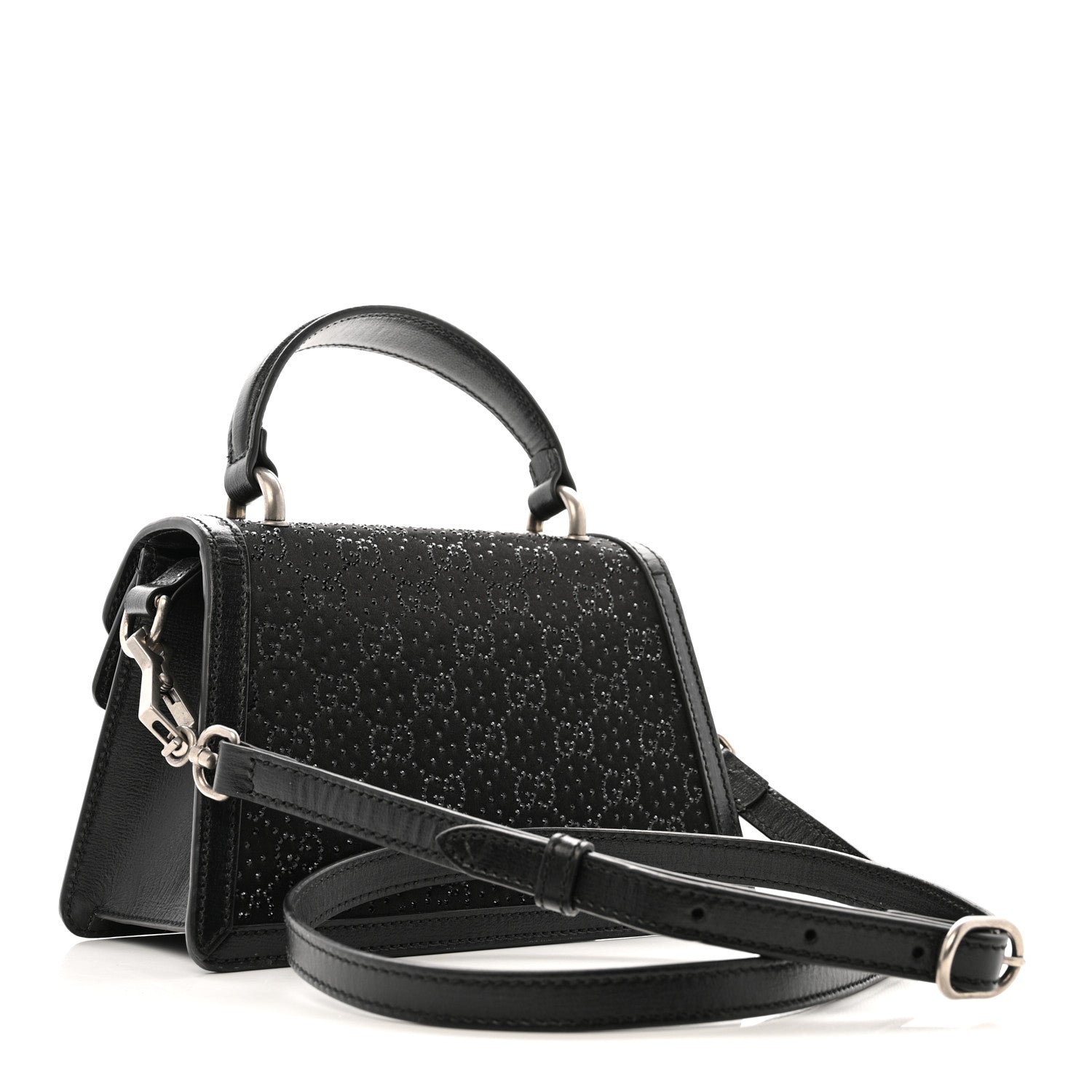 Gucci Satin Crystal GG Monogram Mini Dionysus Top Handle Bag Black 3 of 13