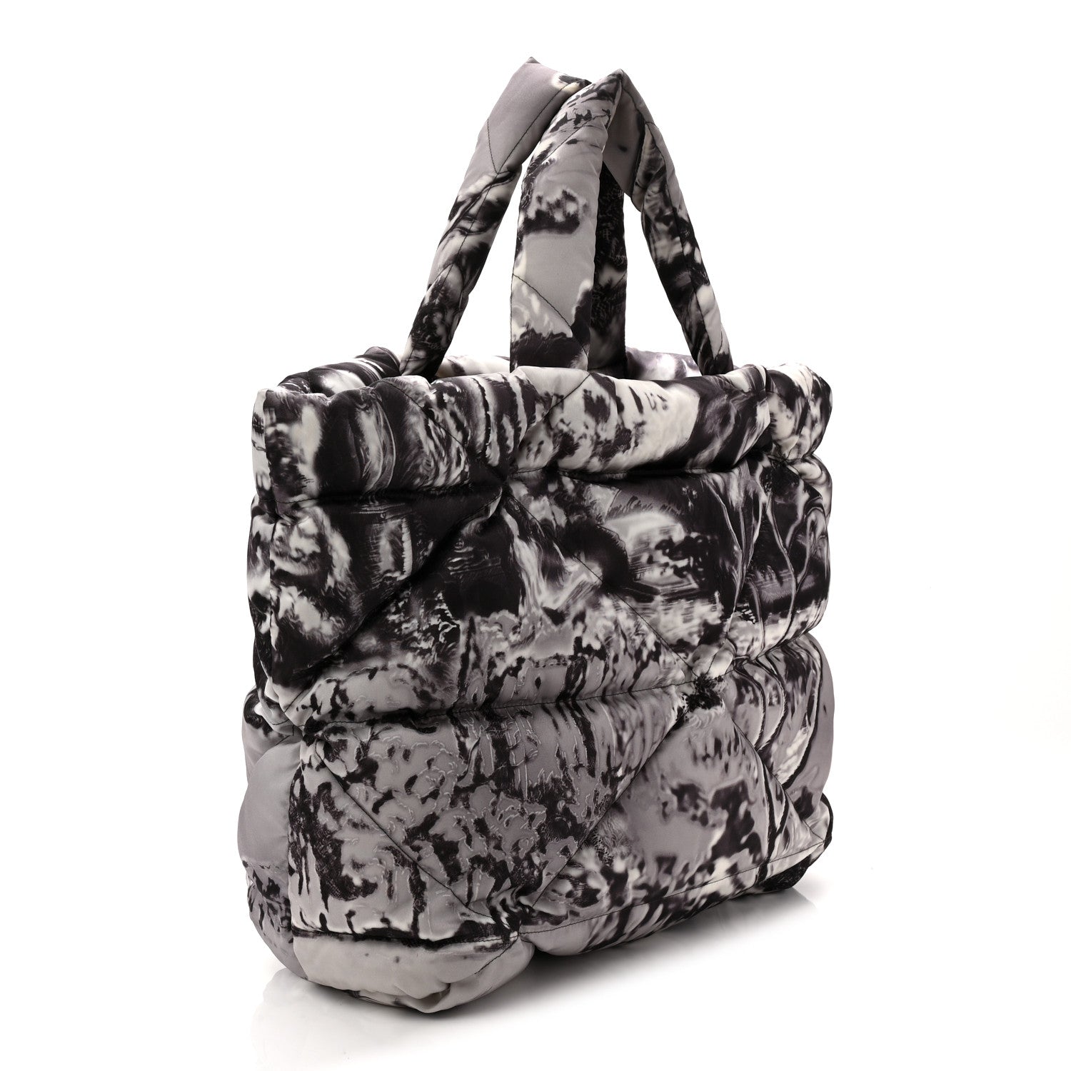 Prada Re-Nylon Padded Printed Medium Tote Bag Black White 3 of 10