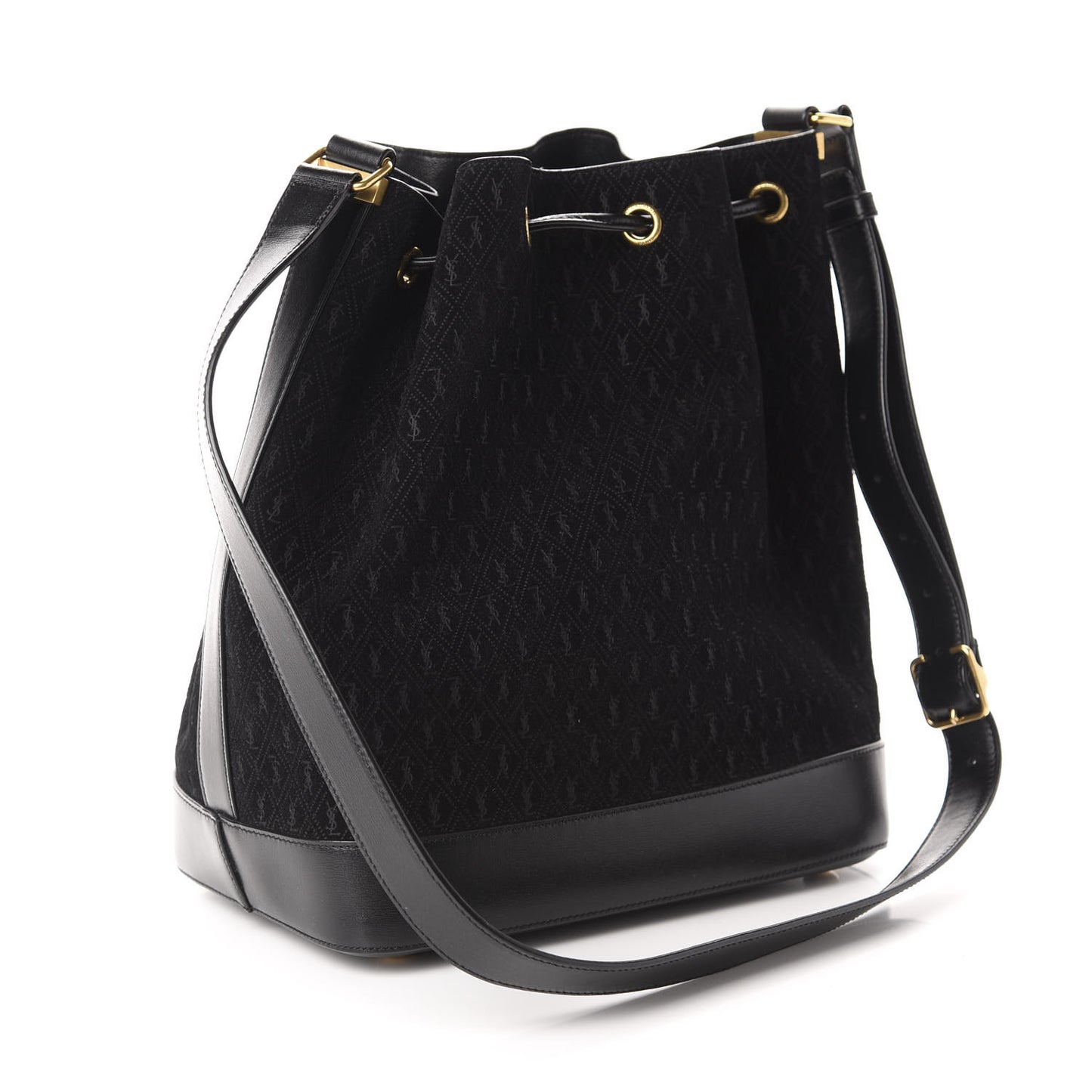 Suede All-Over Monogram Bucket Bag Black
