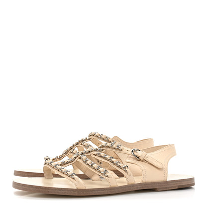 Chanel Lambskin Chain Flat Sandals 39.5 Beige 3 of 8