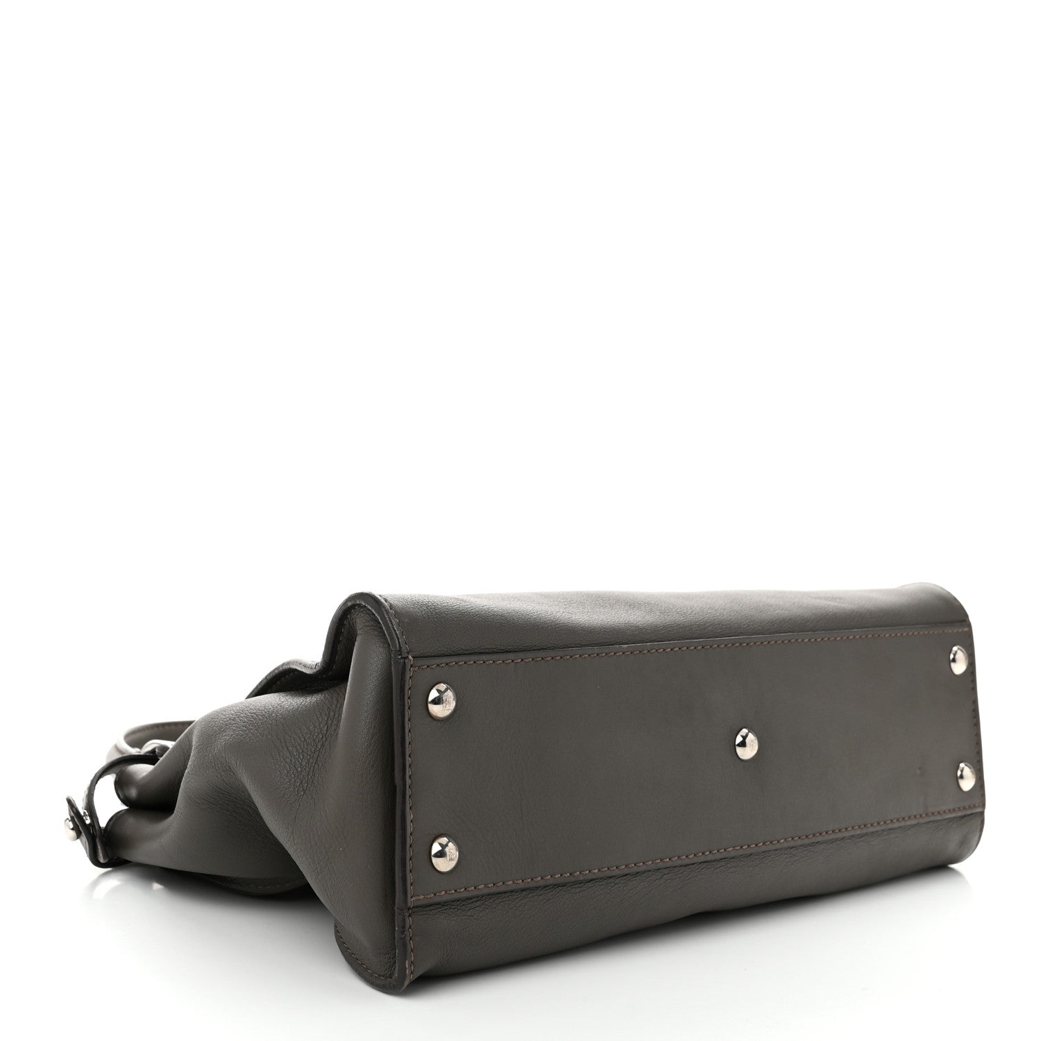 Fendi Vitello Seta Shiny Nappa Medium Peekaboo Iconic Satchel Carbone Grigio Polvere 4 of 12