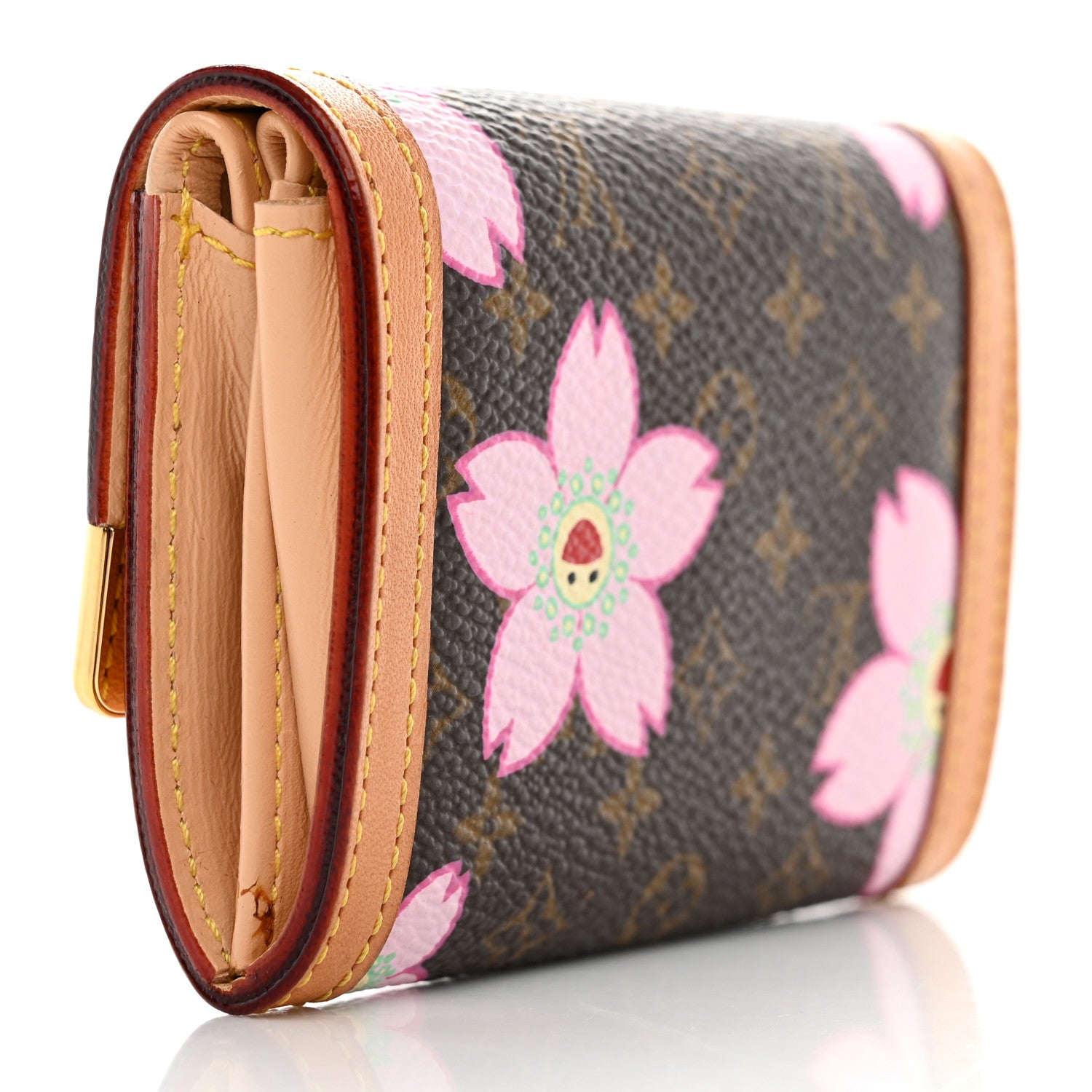 Louis Vuitton Monogram Cherry Blossom Porte-Monnaie Plat Coin Purse Brown 3 of 12