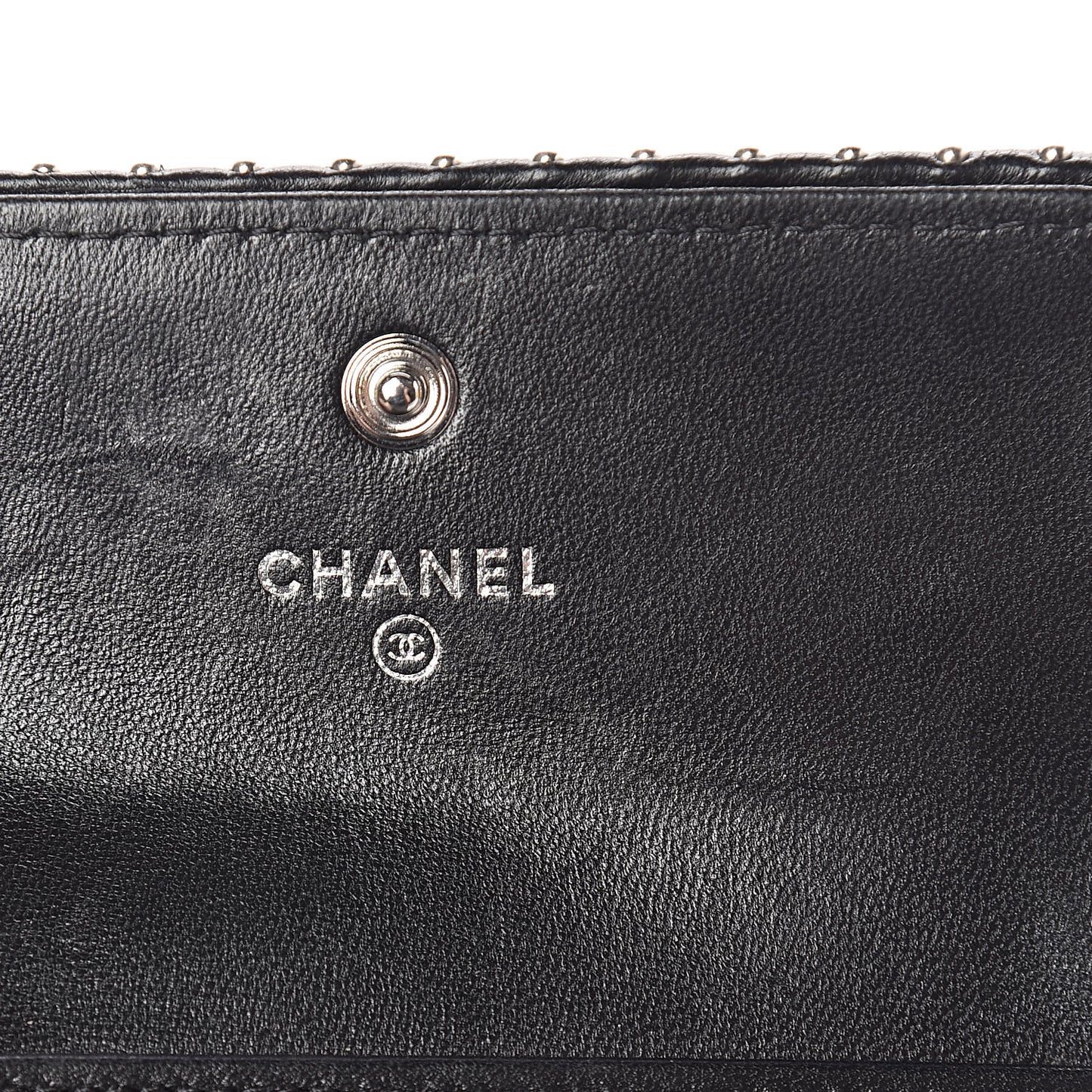 Lambskin Chevron Quilted Studded Compact Flap Wallet Black