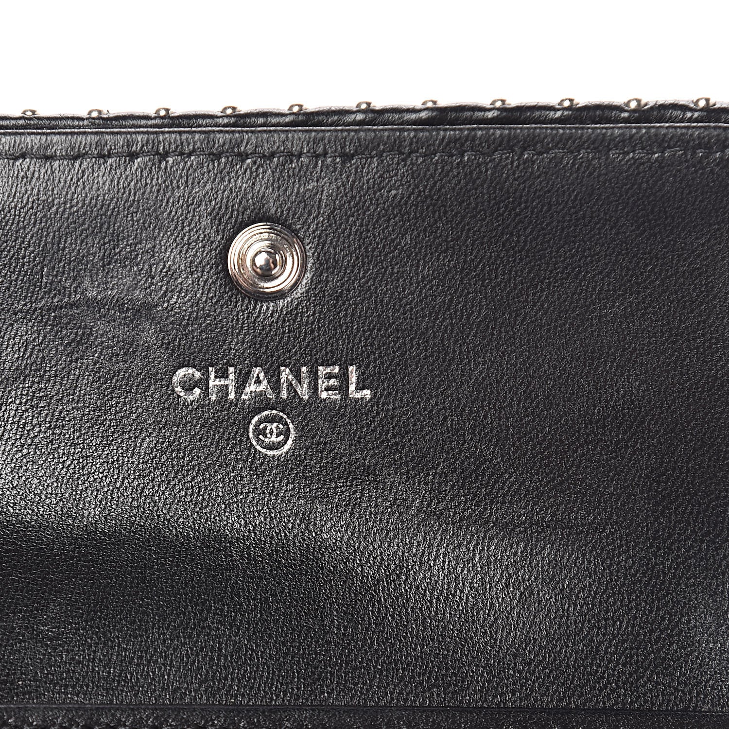 Chanel Lambskin Chevron Quilted Studded Compact Flap Wallet Black 6 of 12