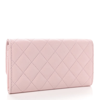 Chanel Caviar Quilted Crystal CC Large Gusset Flap Wallet Pink 3 of 9