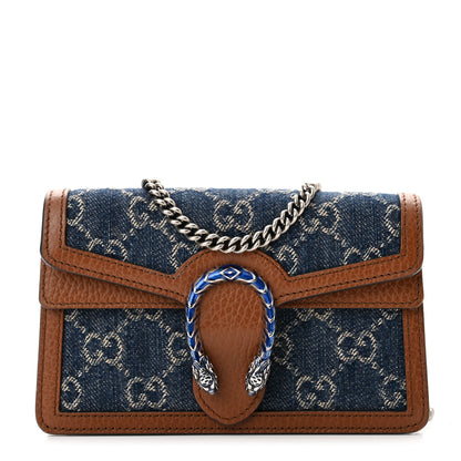 Gucci New Denim GG Monogram Dollar Calfskin Enamel Super Mini Dionysus Shoulder Bag Blue Tea Cuir Epilog Electric Blue 1 of 8