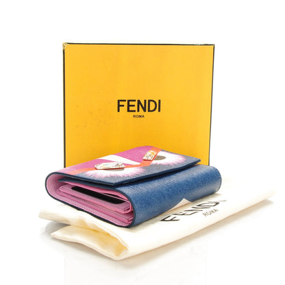 Fendi Vitello Elite Crystal Eye Monster French Wallet Cobalt Lavender Pink 4 of 8