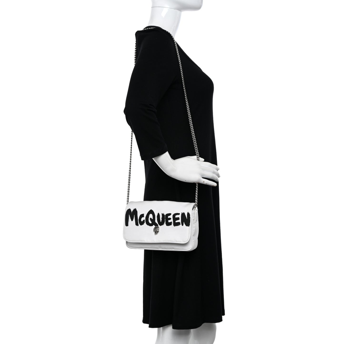 Nylon Graffiti Skull Small Crossbody Bag White Black