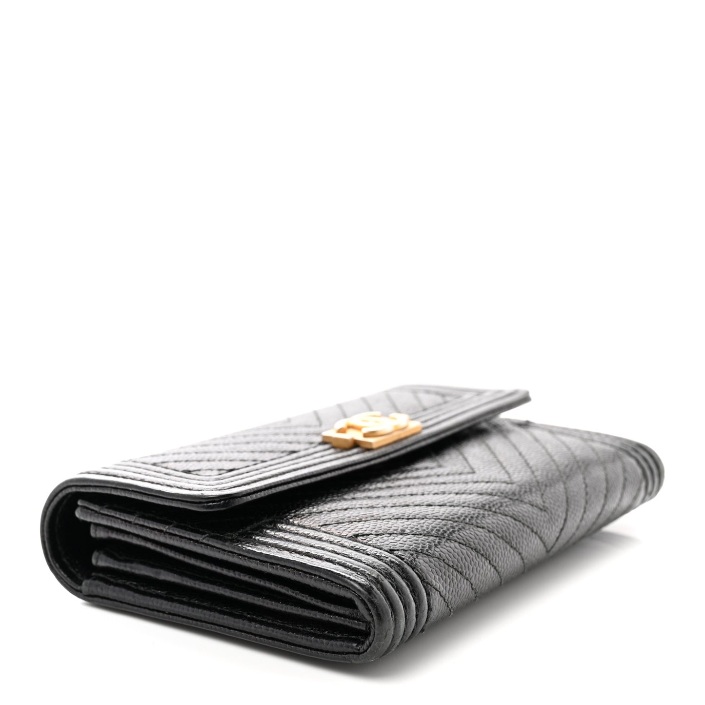 Caviar Chevron Quilted Medium Boy Flap Wallet Black