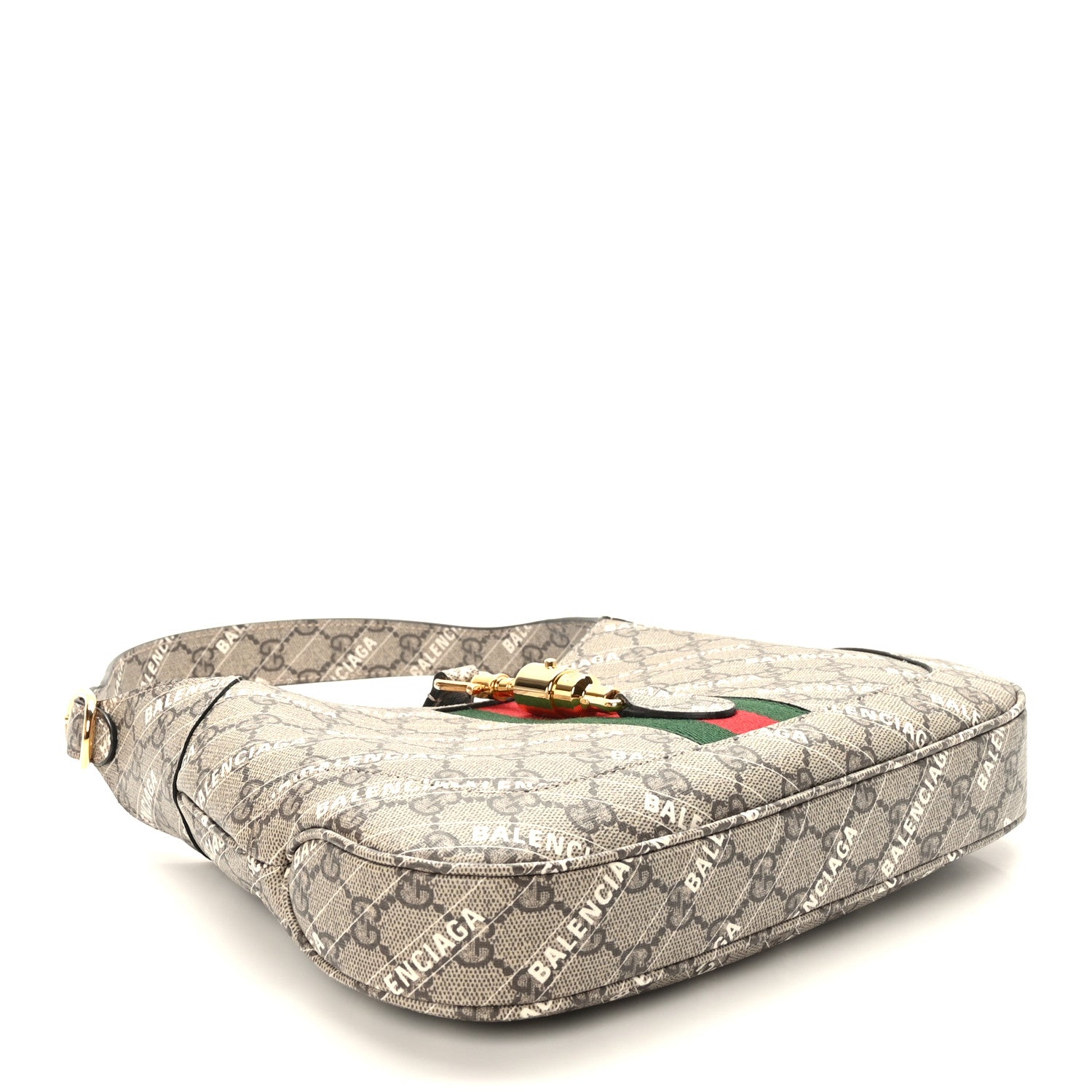 Gucci X BALENCIAGA GG Supreme Monogram Striped Logo Print Web Small Jackie 1961 Hobo Beige Ebony Mystic White 4 of 9