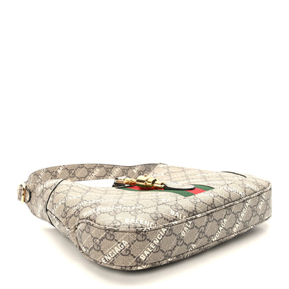 Gucci X BALENCIAGA GG Supreme Monogram Striped Logo Print Web Small Jackie 1961 Hobo Beige Ebony Mystic White 4 of 9