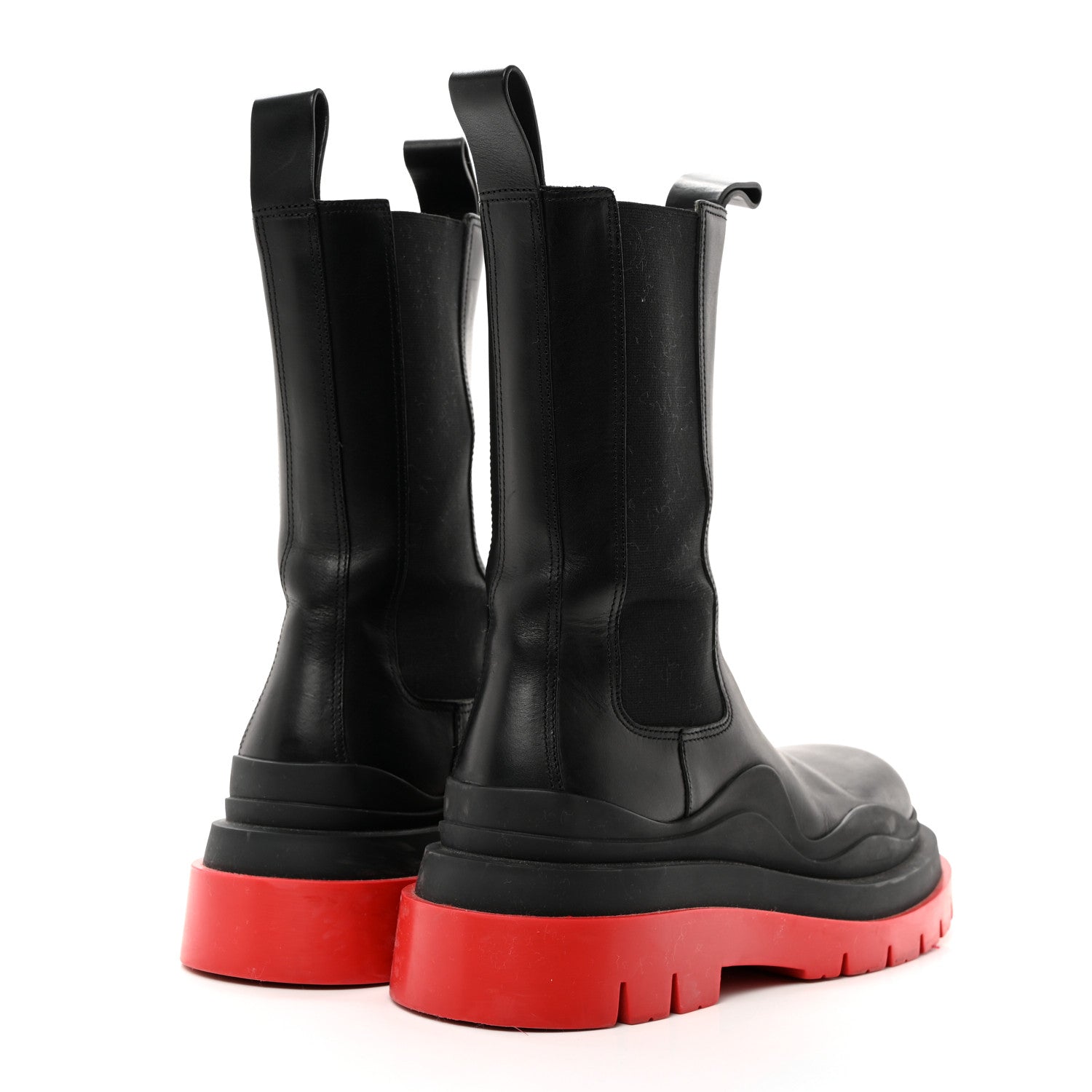 Bottega Veneta Calfskin The Tire Chelsea Boots 38 Black Bright Red 4 of 7