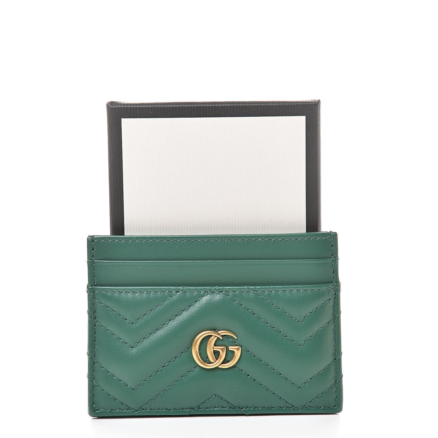 Calfskin Matelasse GG Marmont Card Holder Emerald Green