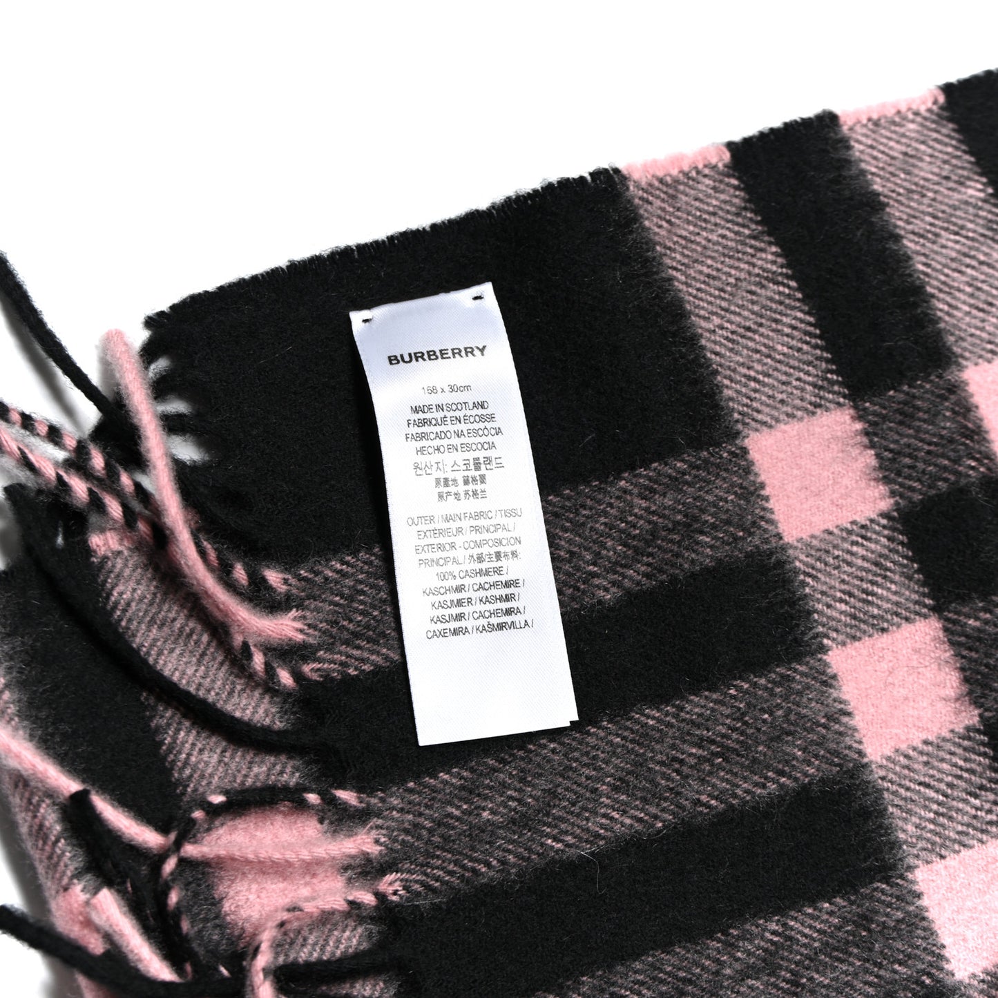 Cashmere Giant Check Fringe Scarf Black Pink