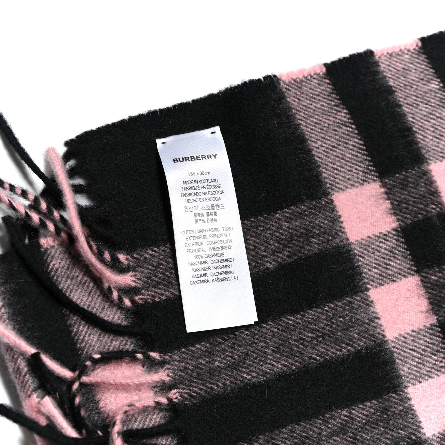 Burberry Cashmere Giant Check Fringe Scarf Black Pink 4 of 4