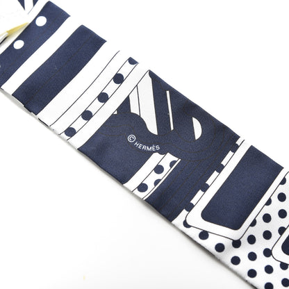 Hermes Silk Faubourg Rainbow Twilly Marine Blanc 3 of 5