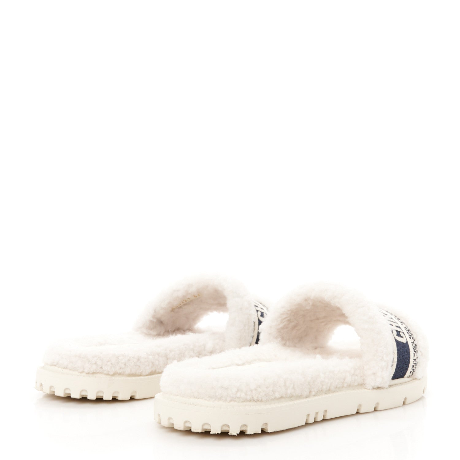 Christian Dior Shearling Canvas Embroidered Dway 10mm Slide Sandals 39.5 Natural Deep Blue 5 of 9