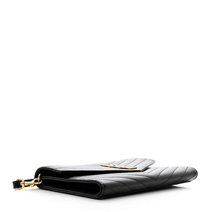 Saint Laurent Grain De Poudre Matelasse Chevron Monogram Cassandre Flap Pouch Black 4 of 7