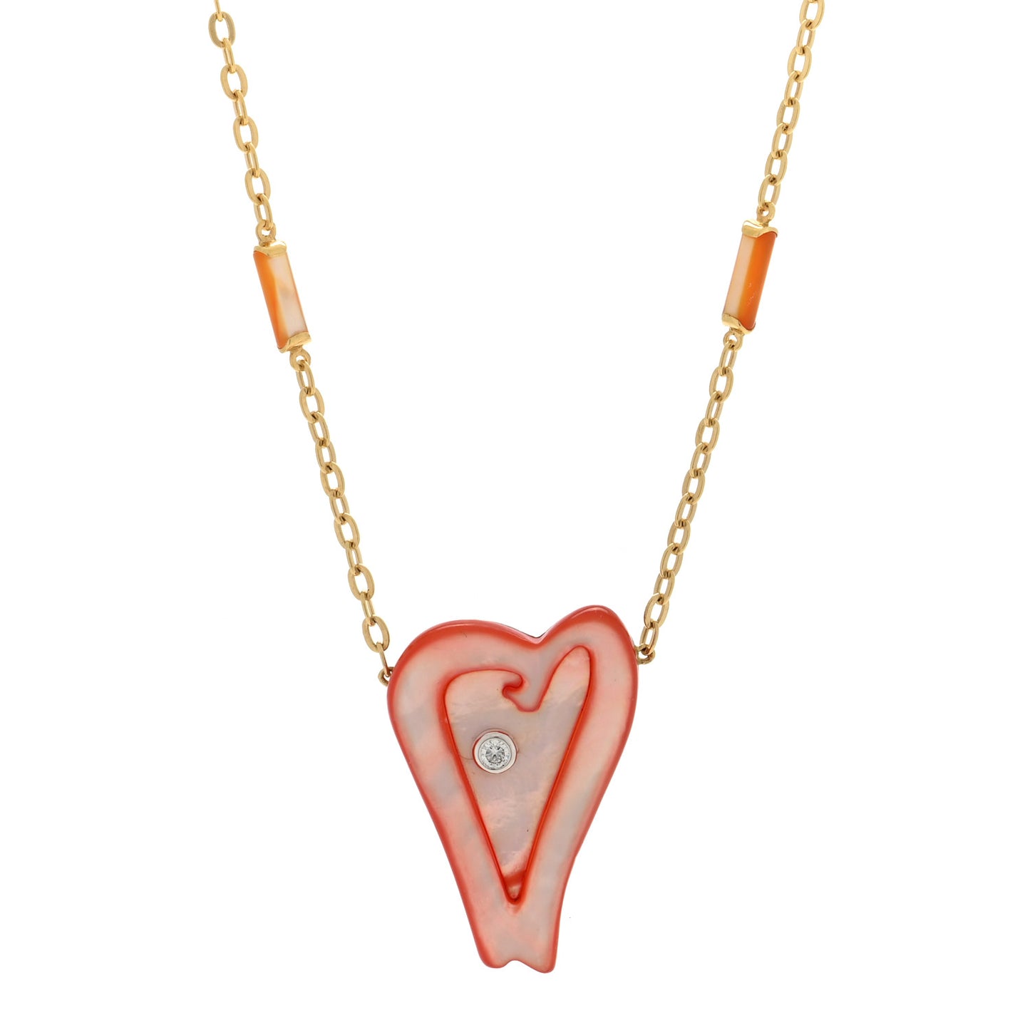 18K Yellow Gold Diamond Mother of Pearl Ariel's Heart of Hope Pendant Necklace Black