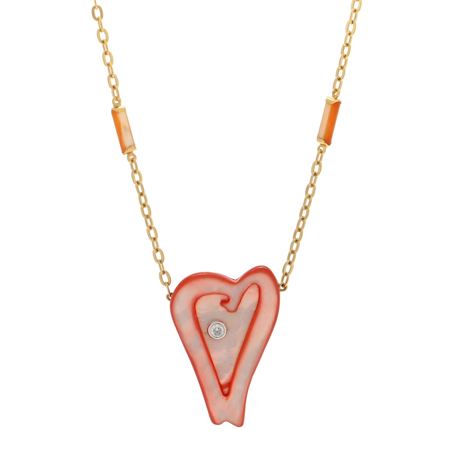 Roberto Coin 18K Yellow Gold Diamond Mother of Pearl Ariel's Heart of Hope Pendant Necklace Black 1 of 4