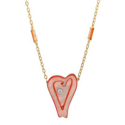 Roberto Coin 18K Yellow Gold Diamond Mother of Pearl Ariel's Heart of Hope Pendant Necklace Black 1 of 4